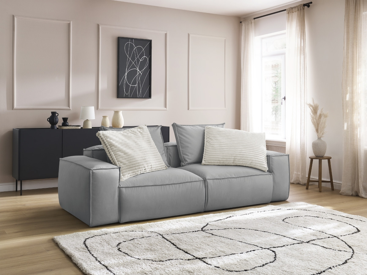 Bobochic Boheme Sofa 3-Sitzer Kunstleder Hellgrau