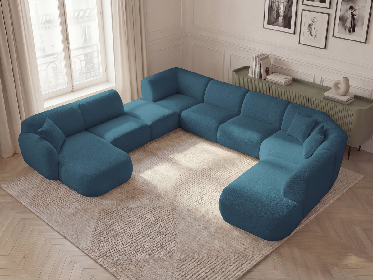 Bobochic Anda Wohnlandschaft mit Pouf 396 × 357 cm Chenille Hellblau Ecke links
