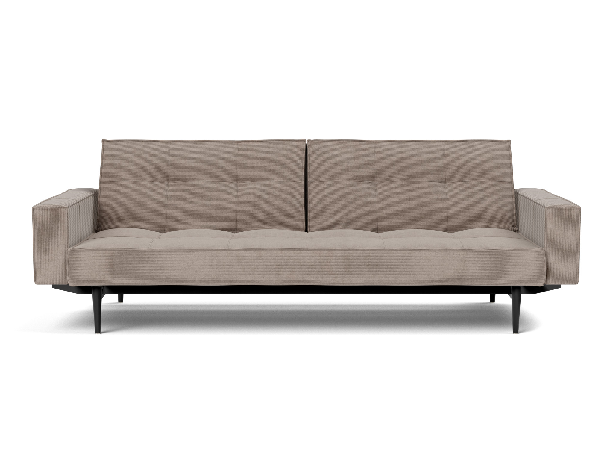 Schlafsofa Splitback mit Armlehnen Kord Cordufine 318-Beige Beine Styletto Eiche schwarz