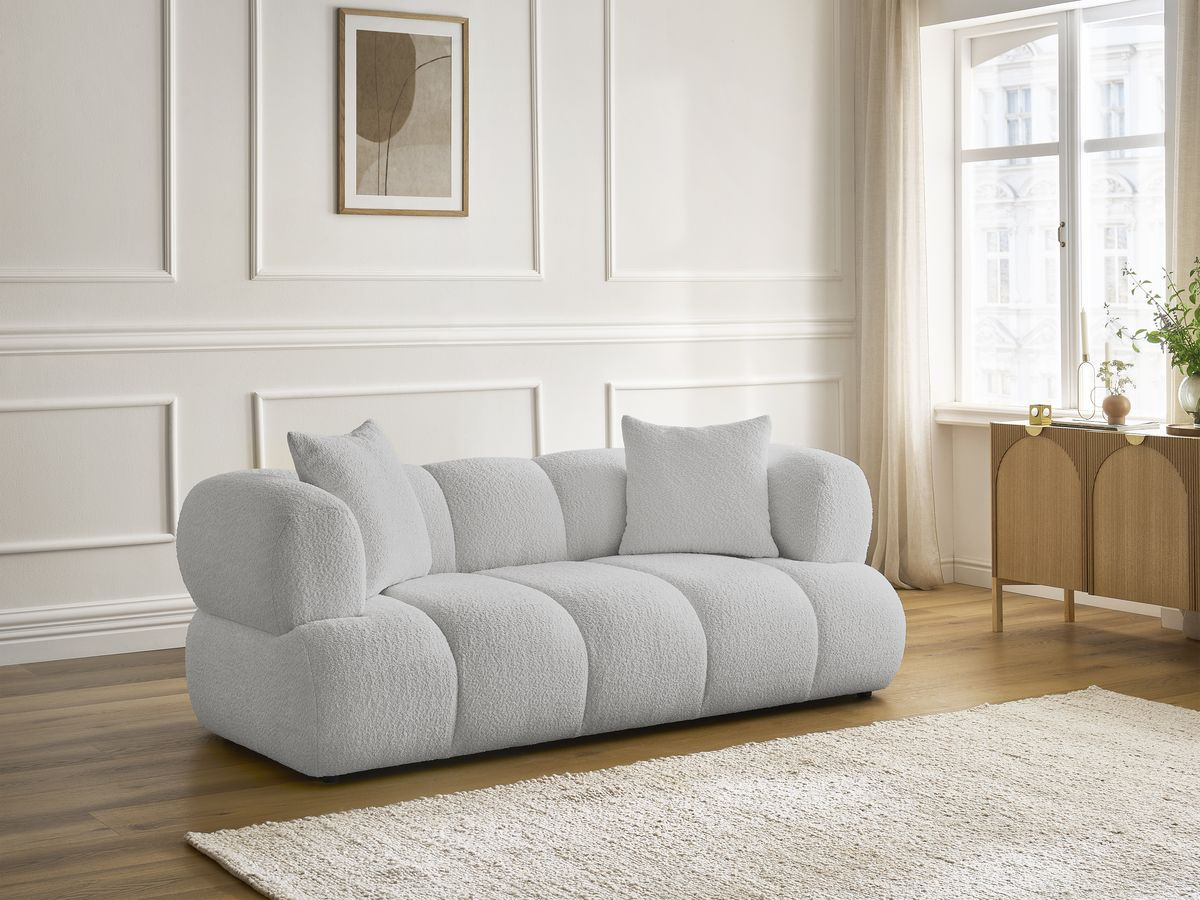 Bobochic Pamira Sofa 2-Sitzer Bouclé-Stoff Hellgrau