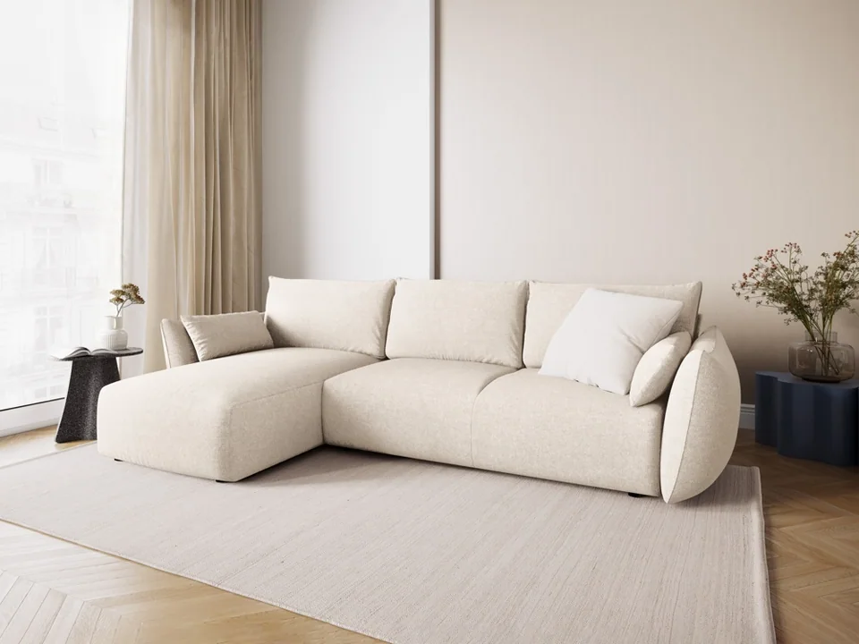 Cosmopolitan Design Ecksofa Matera 4-Sitzer mit Schlaffunktion Chenille Eden Helles Beige Links