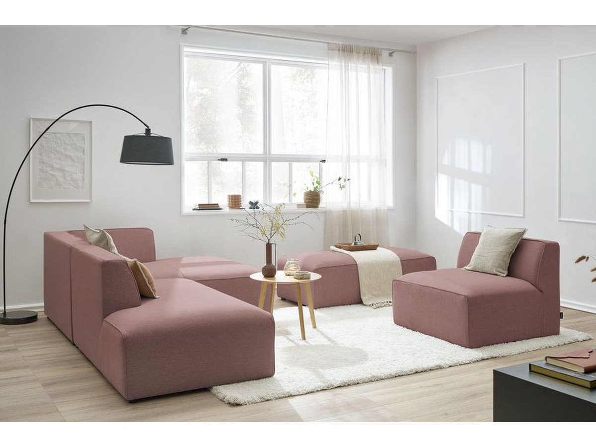 Bobochic Megeve Ecksofa mit Pouf Melange-Stoff Rosa Ecke rechts