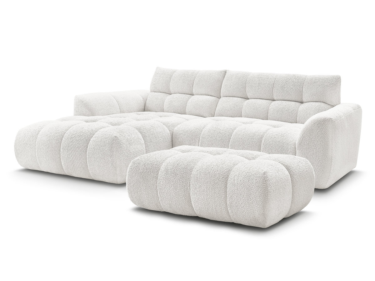 Bobochic Jaya Ecksofa mit Pouf Chenille Weiß Ecke links