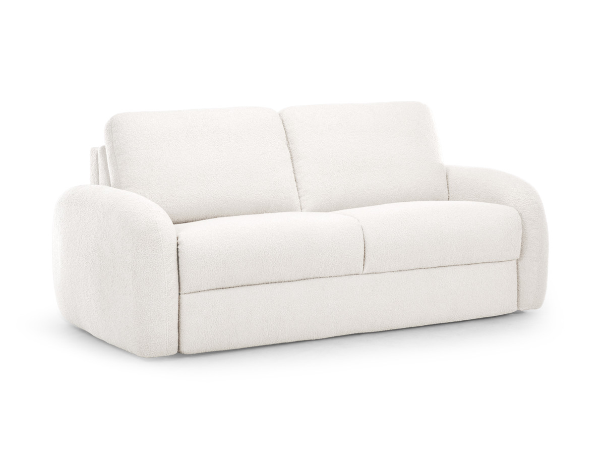 Bobochic Kenan Schlafsofa 3-Sitzer Bouclé-Stoff Weiß, Liegefläche 140 × 196 cm