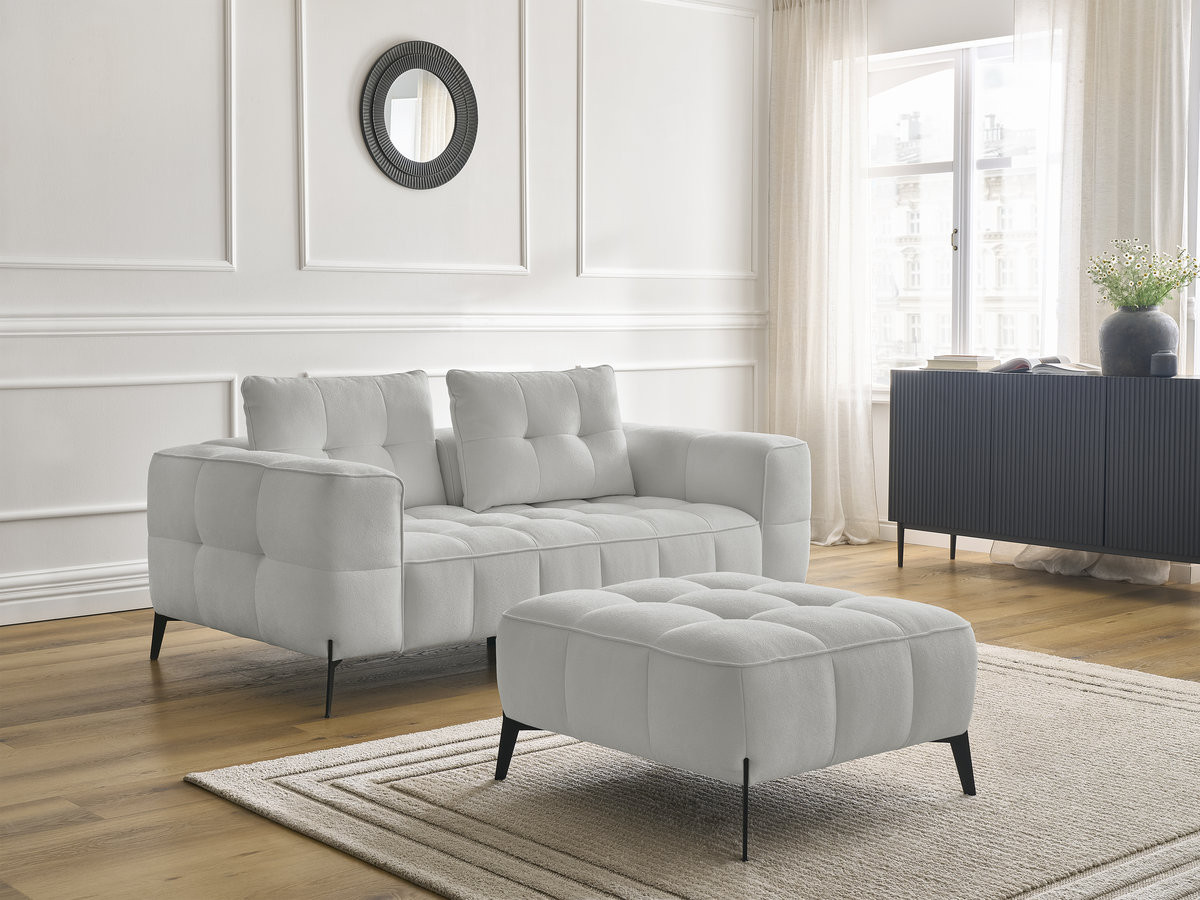 Bobochic Anis Sofa 2-Sitzer mit Pouf Strukturstoff Hellgrau