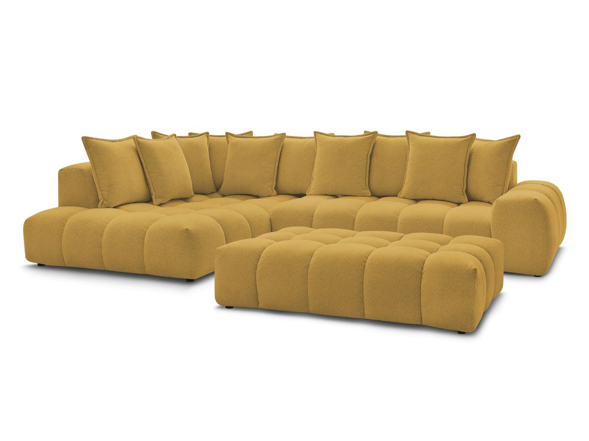 Bobochic Everest Ecksofa mit Schlaffunktion und Pouf, 10 Kissen Melange-Stoff Gelb Ecke links