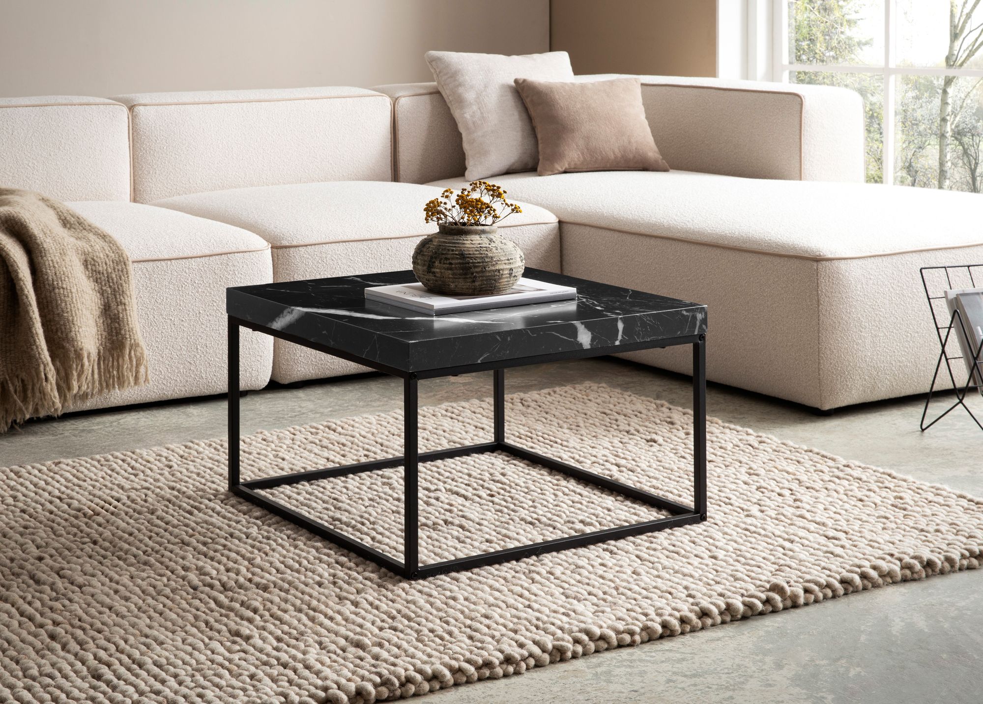 Couchtisch Follebu Marmoroptik Schwarz 60 × 60 × 38 cm