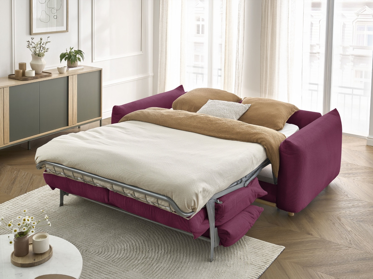 Bobochic Ernest Schlafsofa 3-Sitzer, Liegefläche 190 × 140 / 160 cm Stoff Rot, Liegefläche 160 × 190 cm