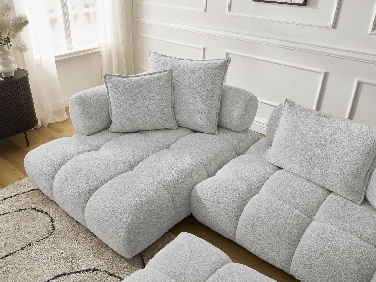Bobochic Alya Ecksofa mit Pouf Bouclé-Stoff Hellgrau Ecke links