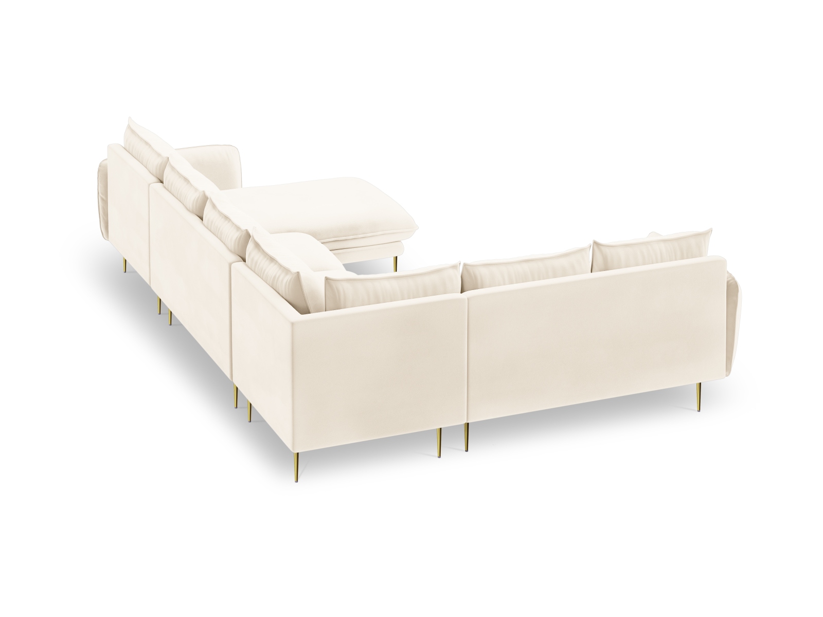Cosmopolitan Design Panoramasofa Vienna 7-Sitzer Samt Bluvel Helles Beige Links Beine Gold