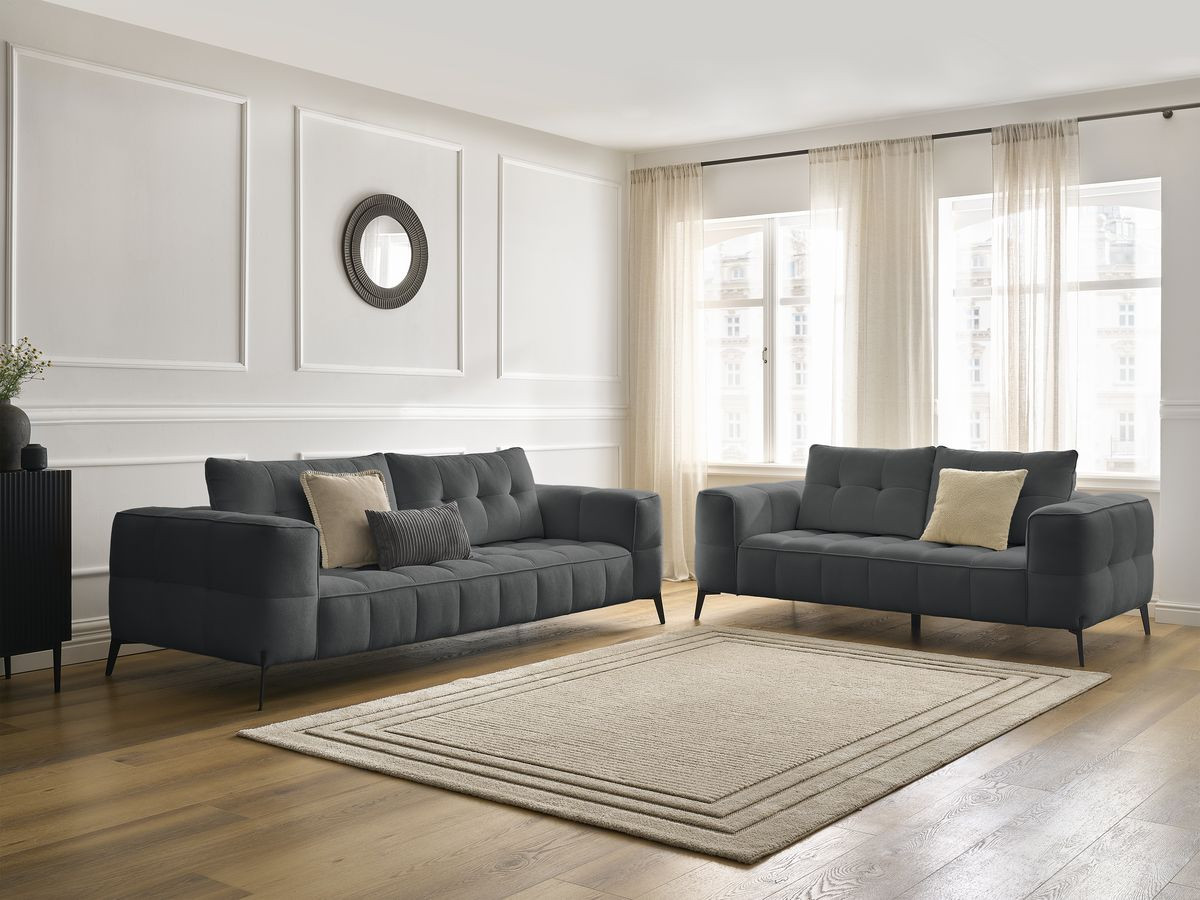 Bobochic Anis Sofa-Set 3- und 2-Sitzer Strukturstoff Dunkelgrau