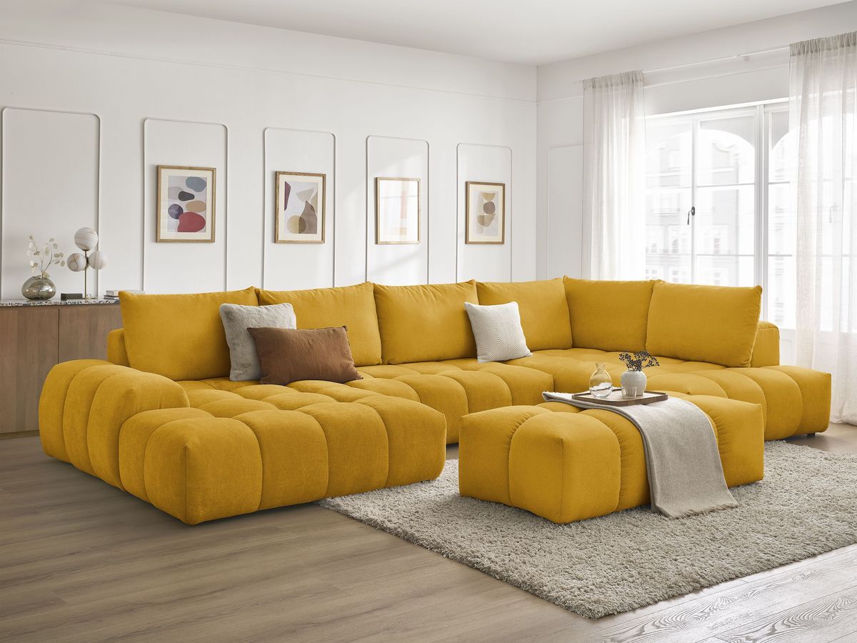 Bobochic Everest Wohnlandschaft mit Pouf, 6 Kissen Strukturstoff Gelb Ecke links