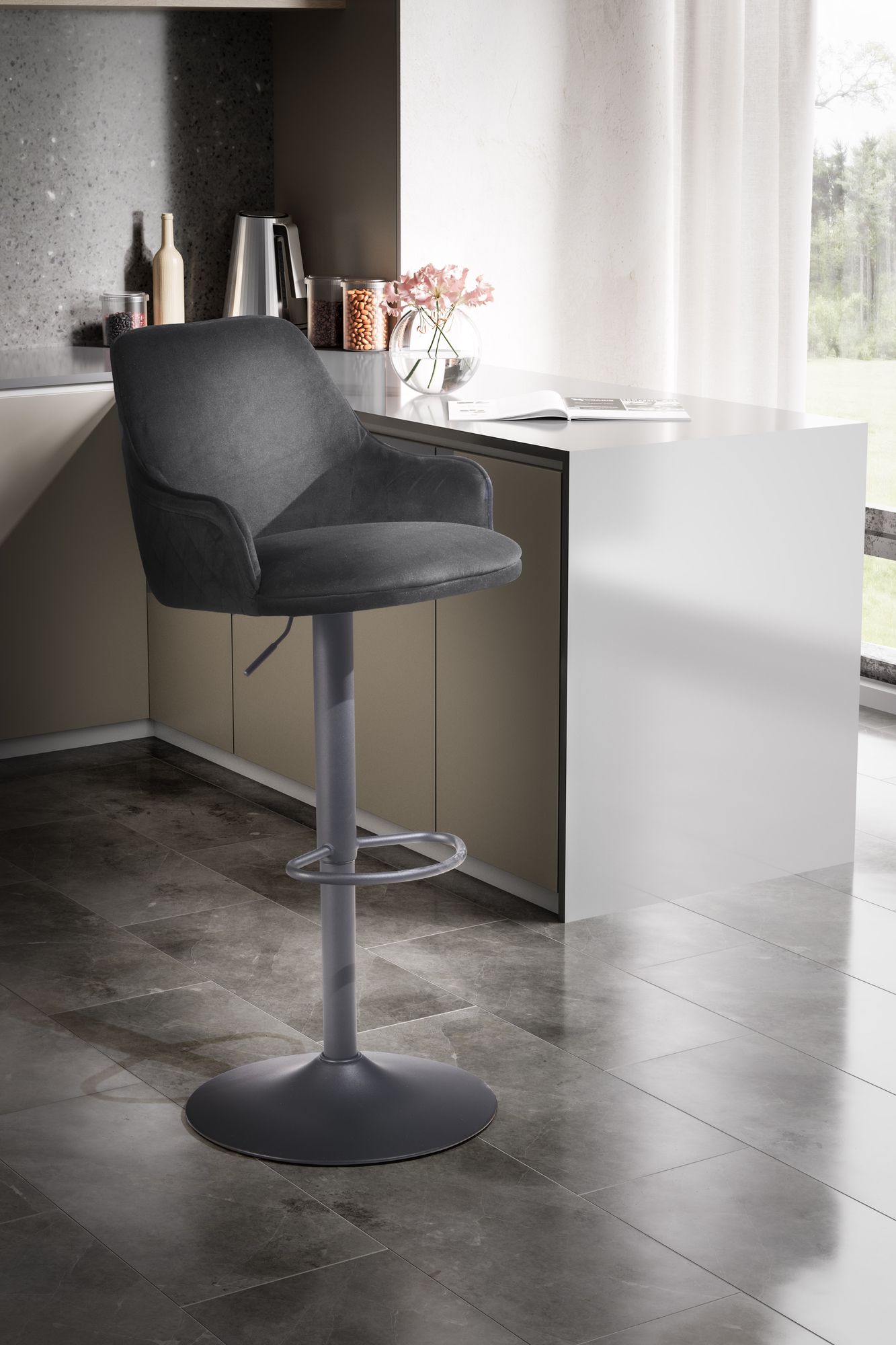 Barhocker Haerland Samt Schwarz 45 × 45 × 106 cm