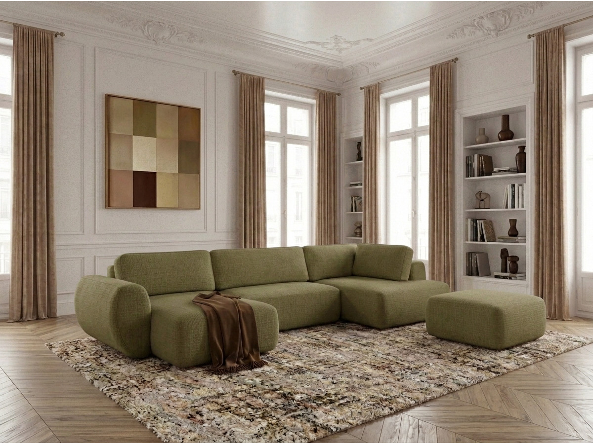 Bobochic Denise Wohnlandschaft mit Pouf Strukturstoff Grün Ecke links