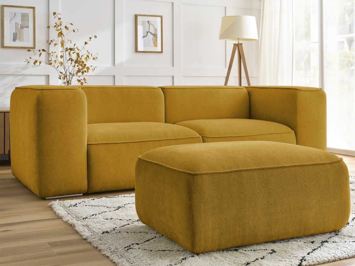 Bobochic Zephyr Sofa 3-Sitzer mit Pouf Strukturstoff Gelb