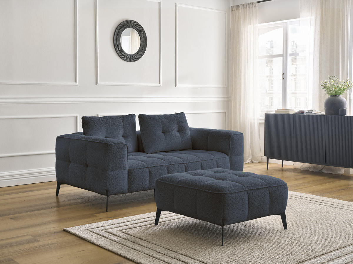 Bobochic Anis Sofa 2-Sitzer mit Pouf Bouclé-Stoff Dunkelblau