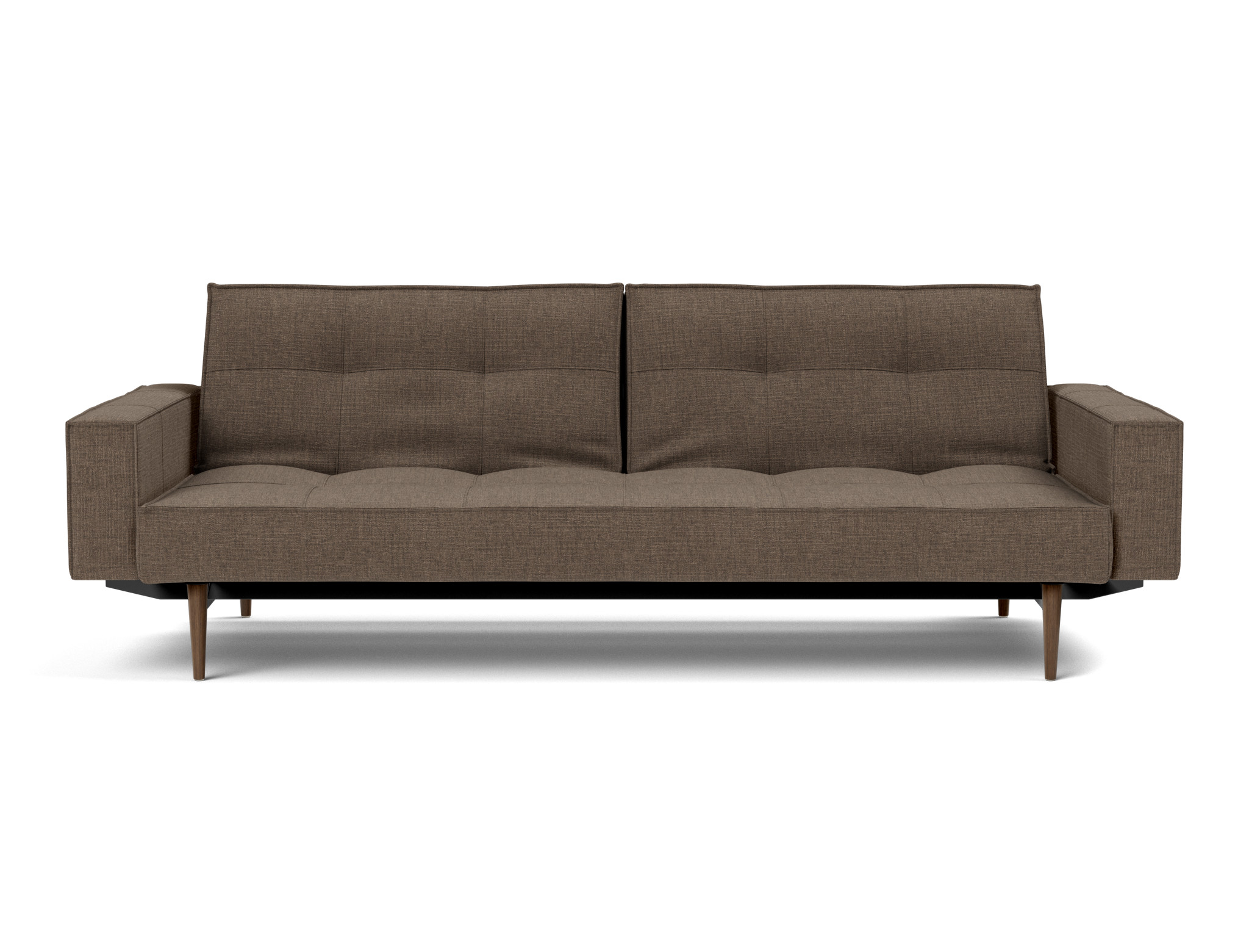 Schlafsofa Splitback mit Armlehnen Chenille Esina 411-Cedar-Brown Beine Styletto Eiche dunkel