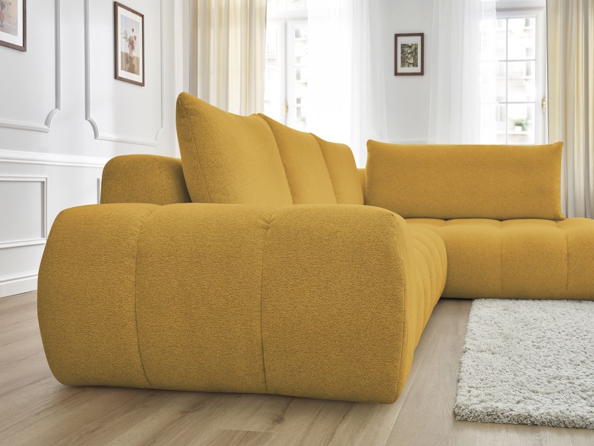 Bobochic Everest Ecksofa, 4 Kissen Melange-Stoff Gelb Ecke rechts