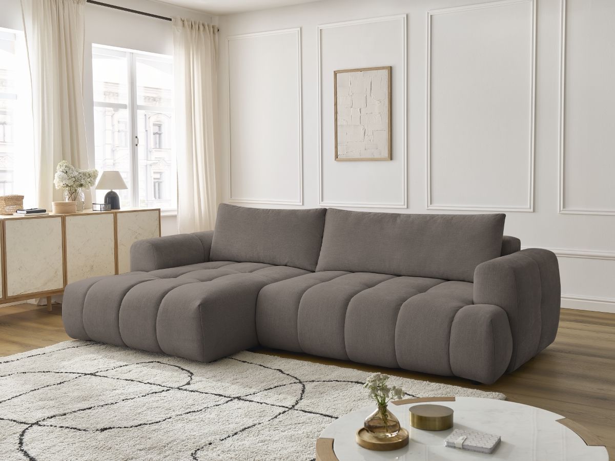 Bobochic Fuji Ecksofa mit Schlaffunktion und Bettkasten 292 × 160 cm Stoff Taupe Ecke links
