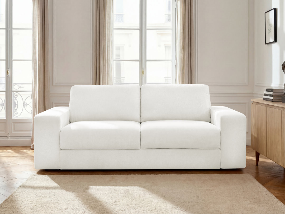 Bobochic Ibiza Schlafsofa 3-Sitzer Strukturstoff Weiß, Liegefläche 140 × 196 cm
