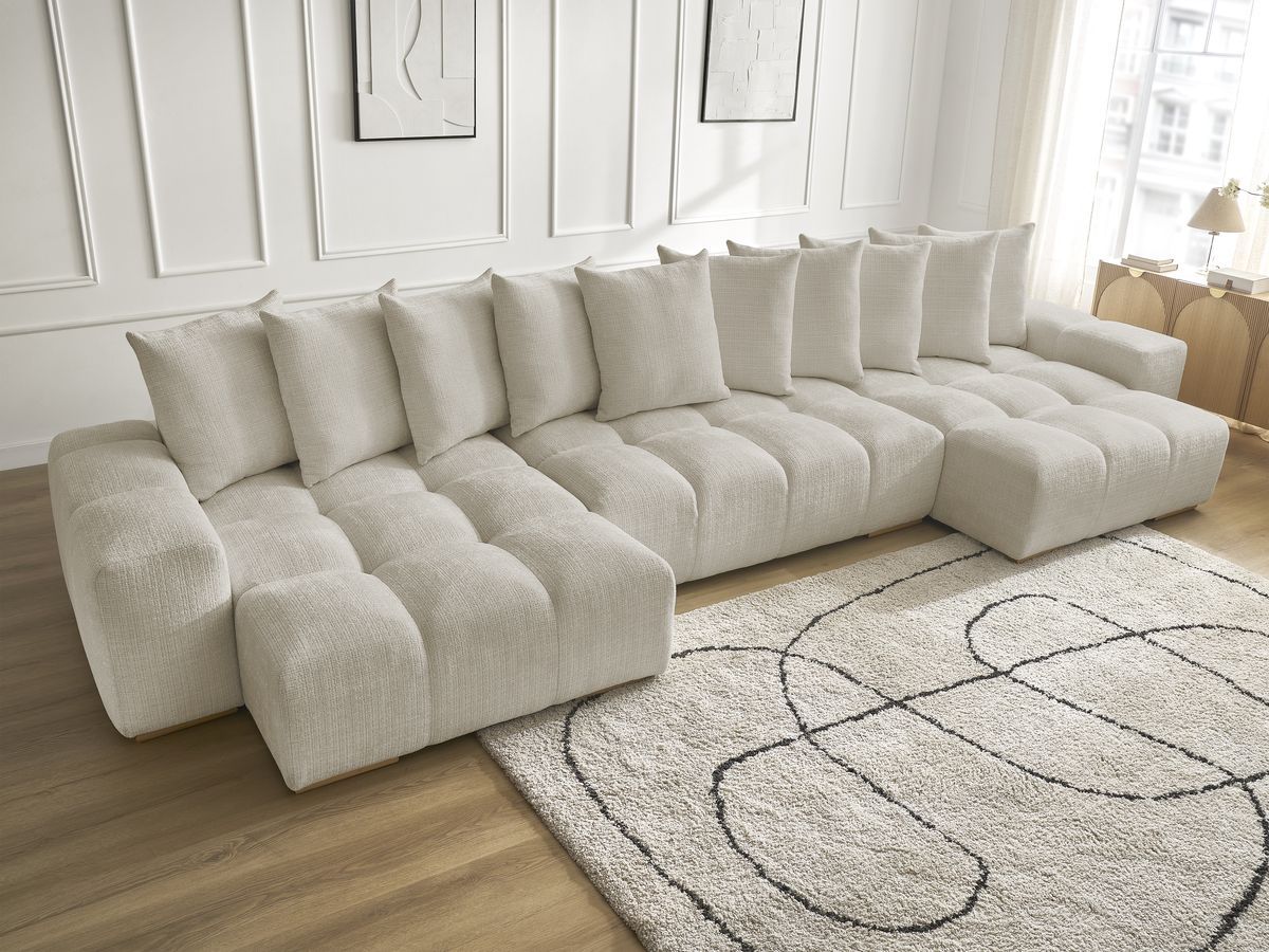 Bobochic Anakin Wohnlandschaft, 10 Kissen Strukturstoff Beige