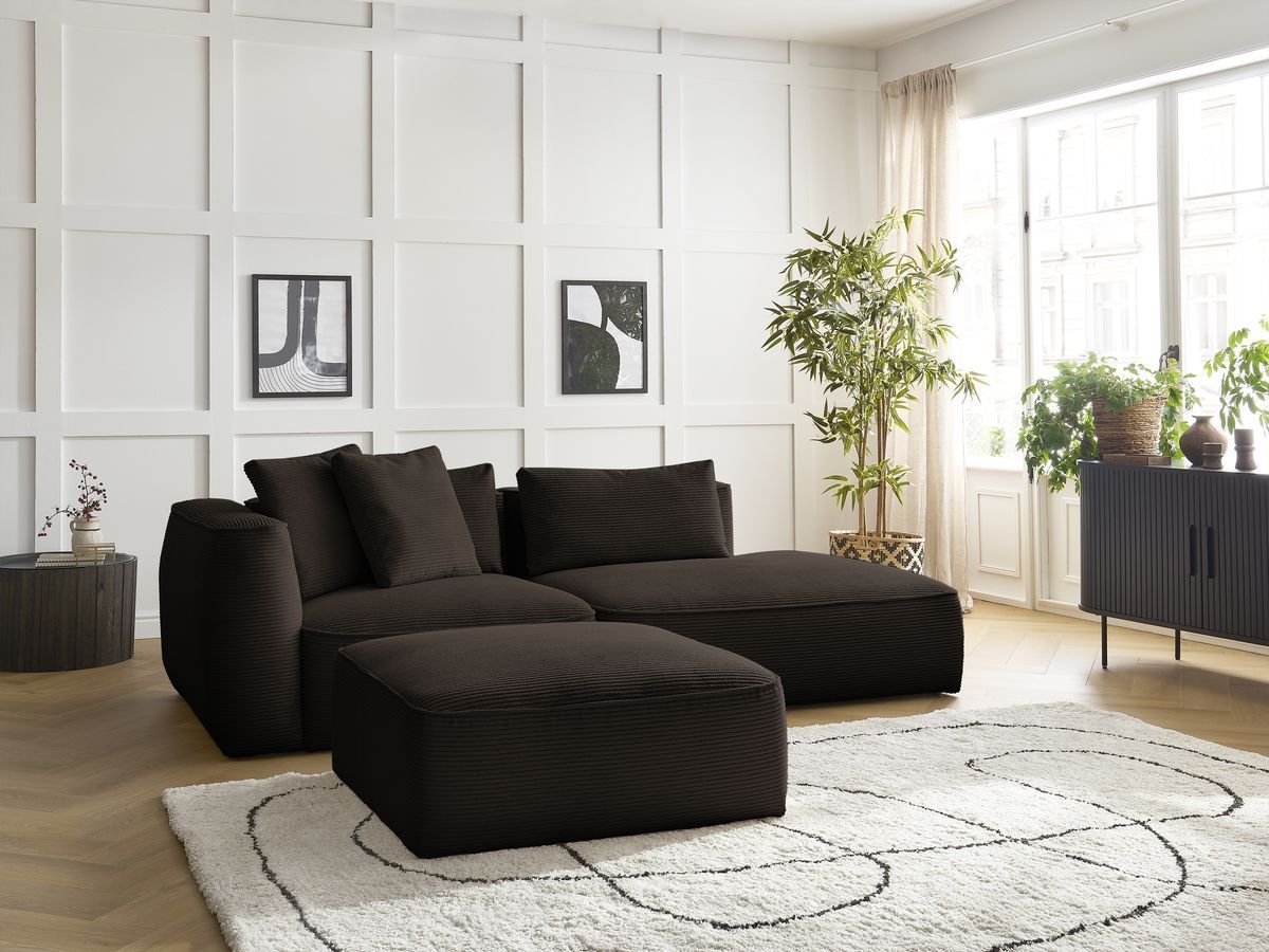 Bobochic Leopold Sofa 4-Sitzer mit Pouf Cordsamt Braun Armlehne links