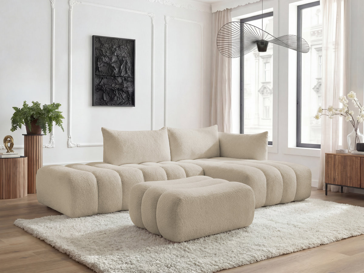 Bobochic Azra Ecksofa mit Pouf 319 × 178 cm Bouclé-Stoff Beige Ecke rechts