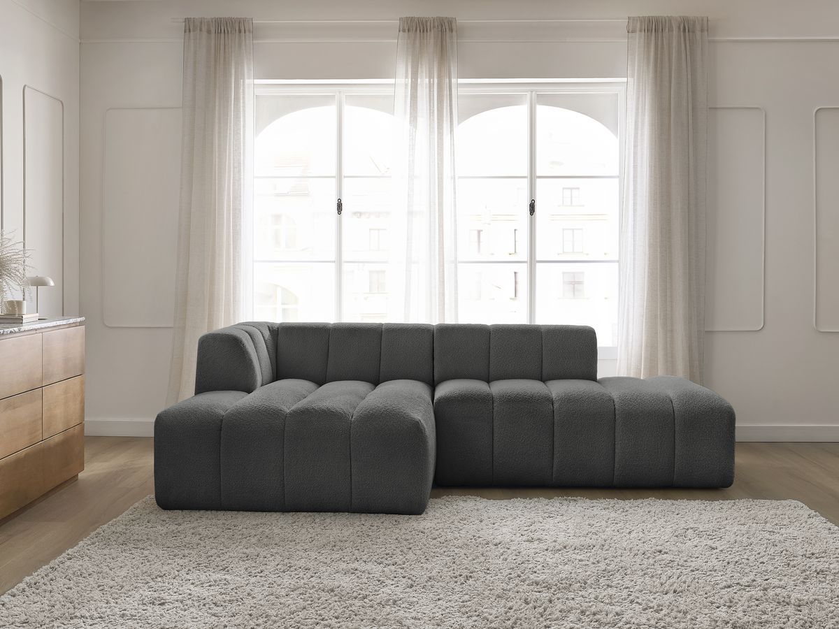 Bobochic Annecy Ecksofa Bouclé-Stoff Dunkelgrau Ecke links