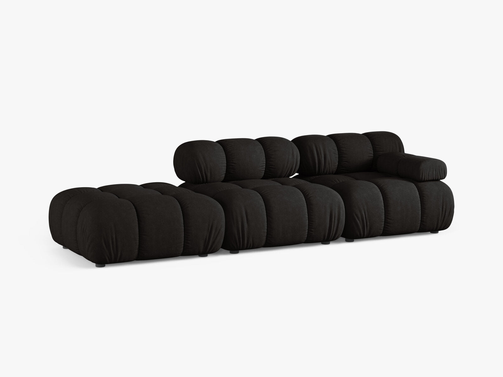 Micadoni Modulares Sofa Bellis 4-Sitzer Links Strukturierter Stoff Liberty Schwarz