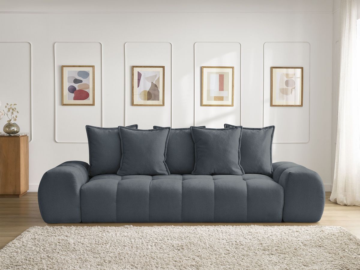 Bobochic Everest Schlafsofa 3-Sitzer mit Bettkasten, 5 Kissen Strukturstoff Dunkelblau