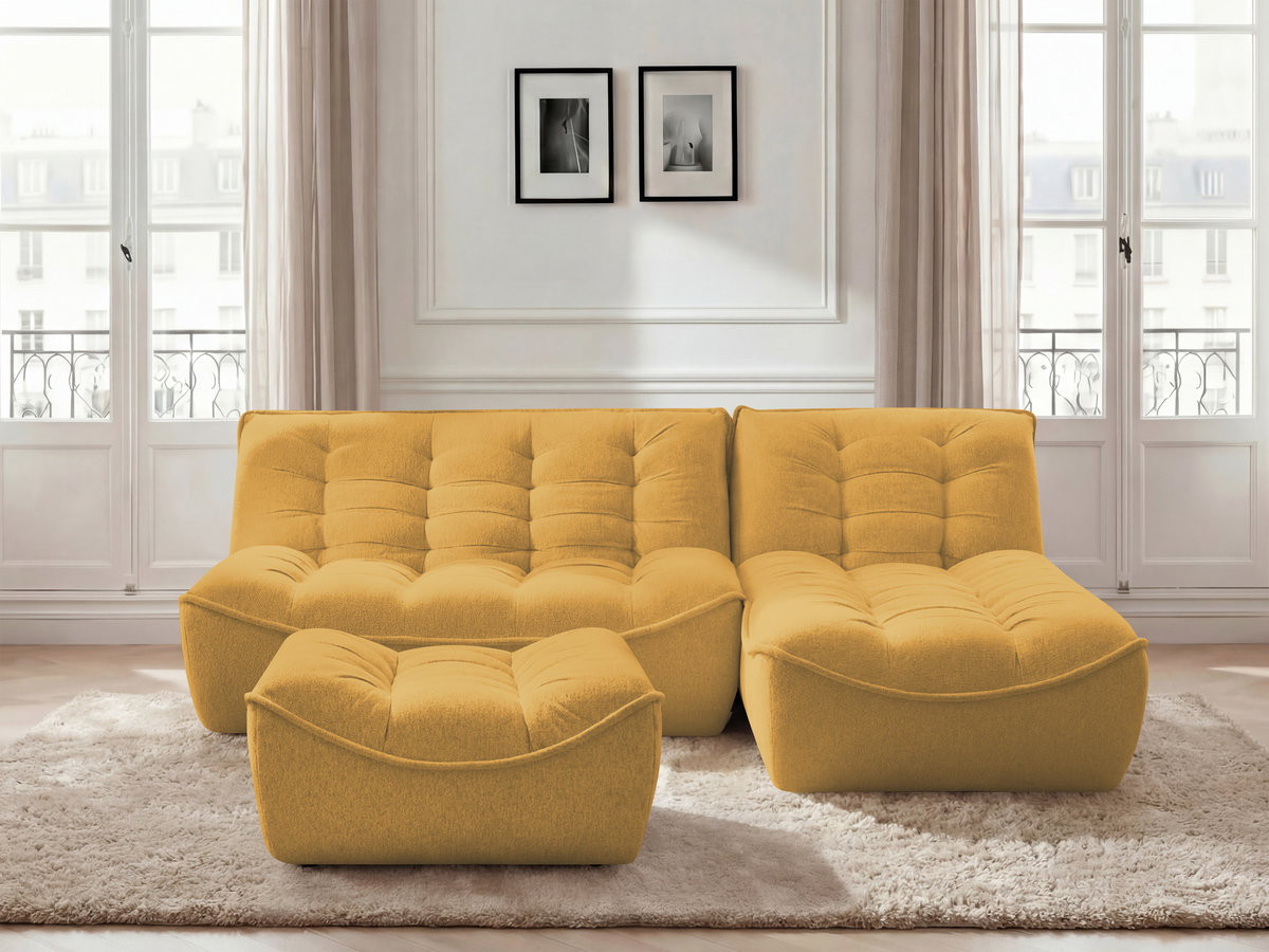 Bobochic Serena Ecksofa mit Pouf Melange-Stoff Gelb