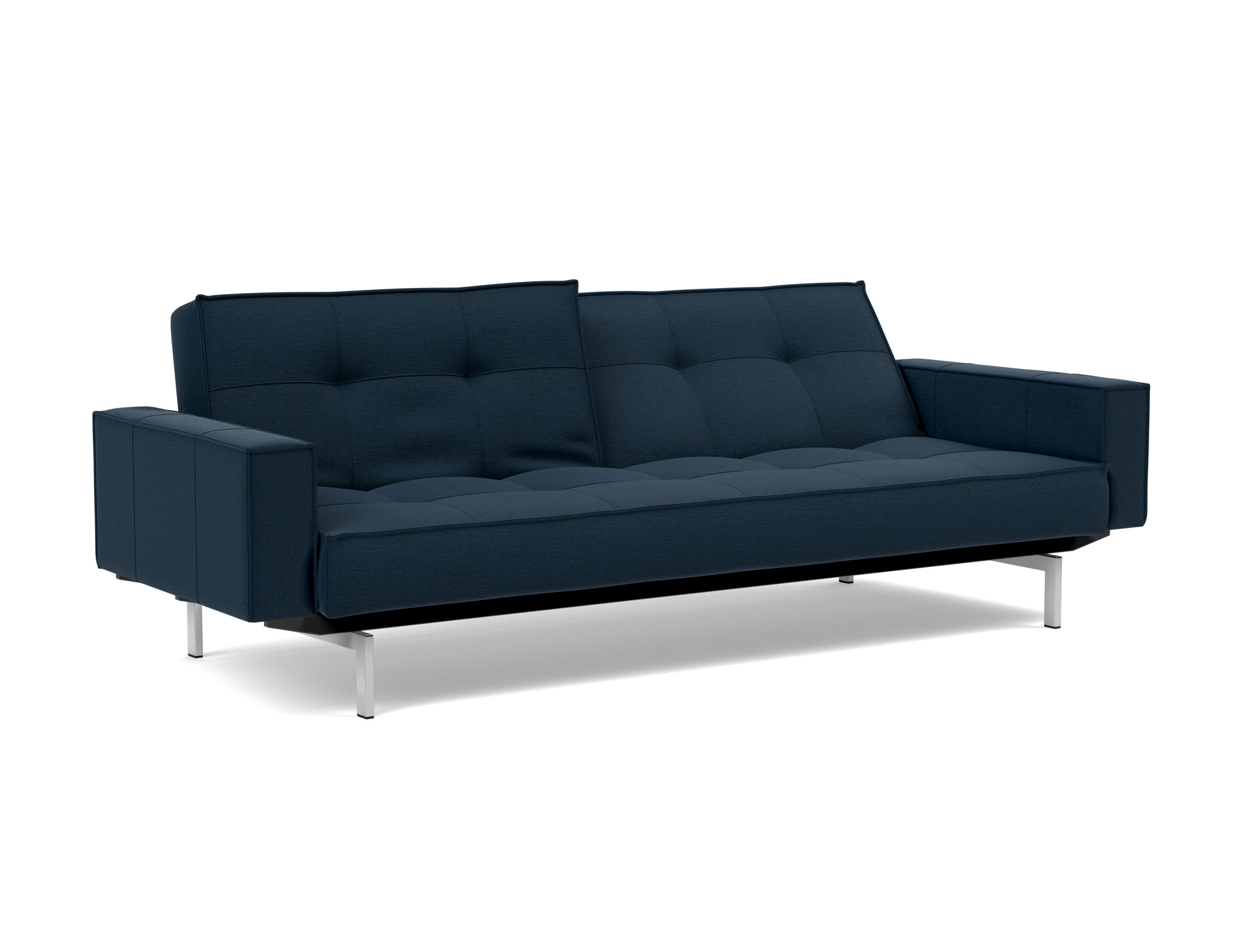 Schlafsofa Splitback mit Armlehnen Flachgewebe Mixed Dance 528-Blue Beine Chrom