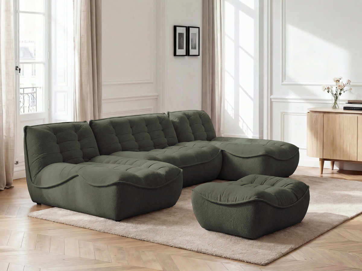 Bobochic Serena Wohnlandschaft mit Pouf Melange-Stoff Grün