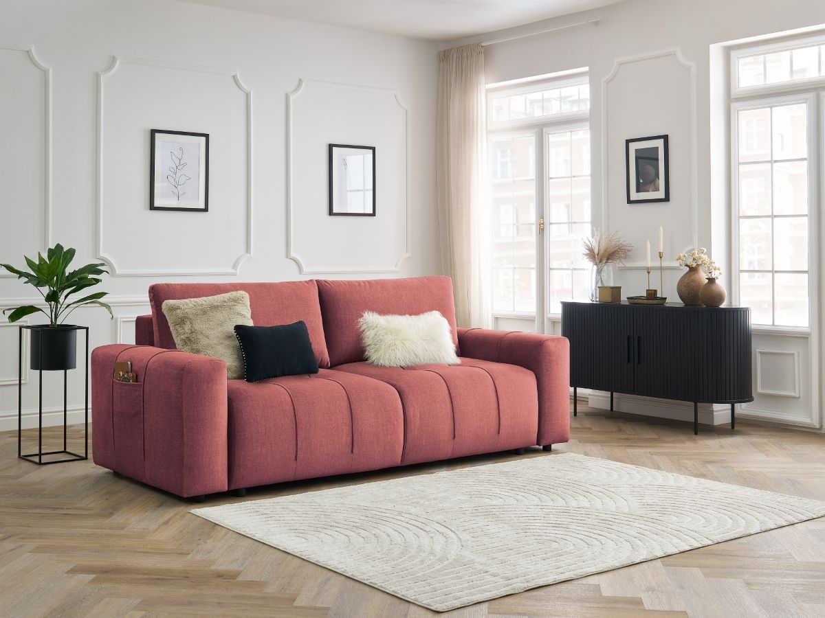 Bobochic Arsene Schlafsofa 3-Sitzer mit Bettkasten Samt Orange