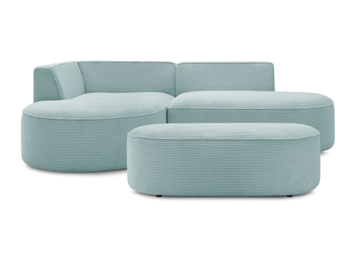 Bobochic Rousseau Ecksofa mit Pouf Cordsamt Hellblau Ecke links