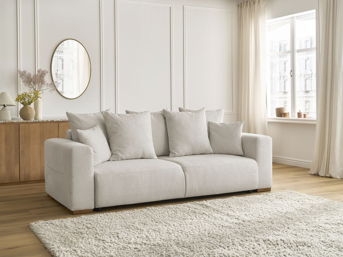 Bobochic Sidonie Schlafsofa 3-Sitzer mit Bettkasten Melange-Stoff Beige