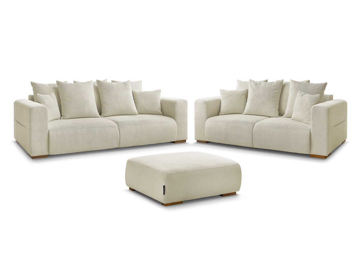 Bobochic Sidonie Sofa 6-Sitzer mit Pouf Cordsamt Beige