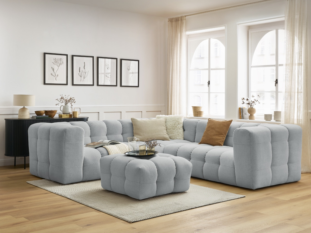 Bobochic Cloud Ecksofa mit Pouf 268 × 110 cm Stoff Hellgrau