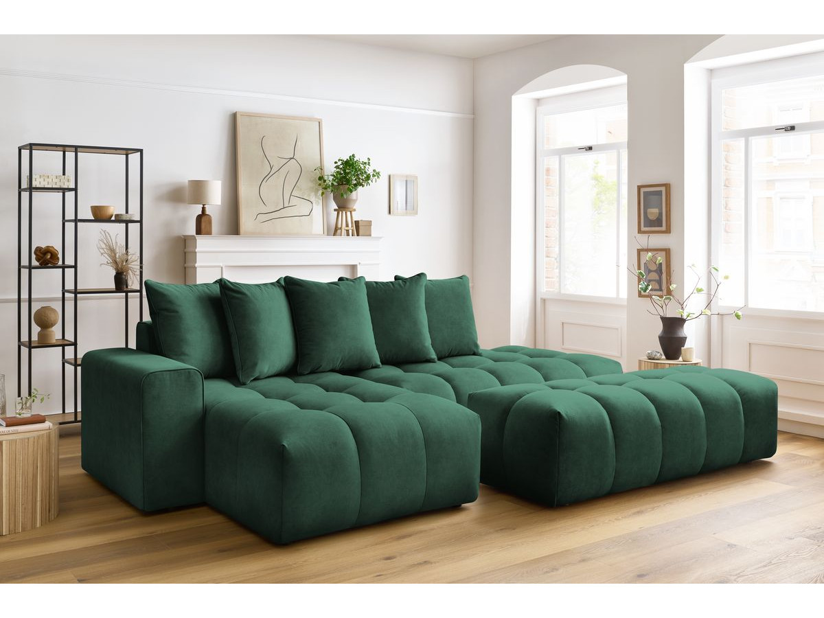 Bobochic Mont-blanc Ecksofa mit Pouf Samt Grün Ecke links