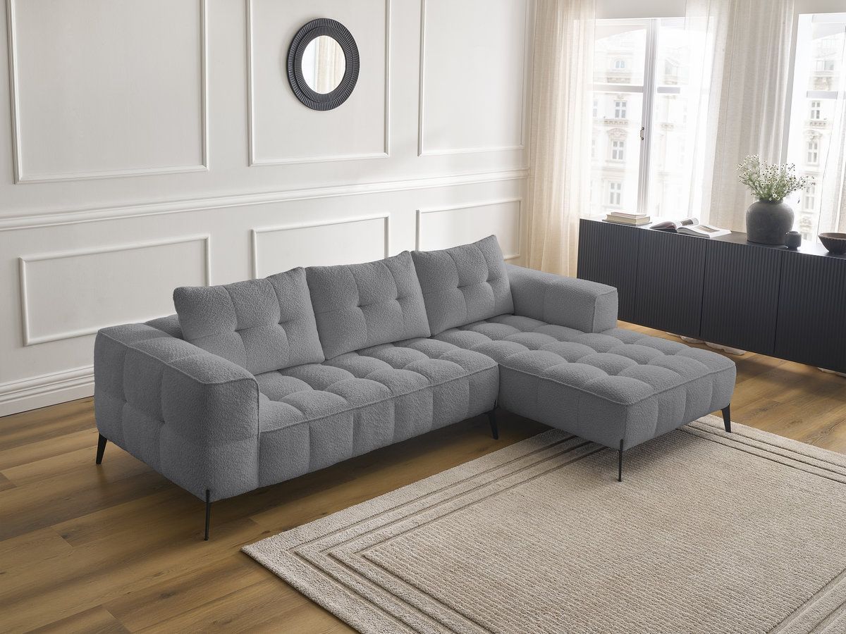 Bobochic Anis Ecksofa Bouclé-Stoff Dunkelgrau Ecke rechts