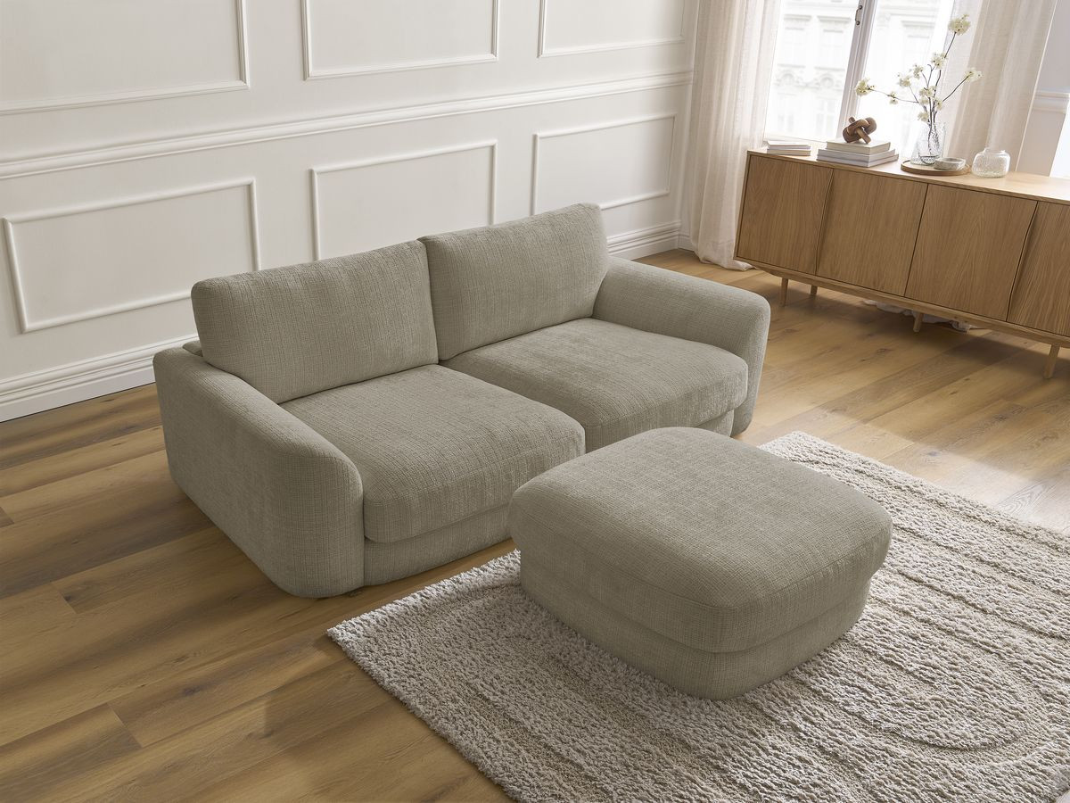 Bobochic Leonore Sofa 3-Sitzer mit Pouf Strukturstoff Taupe