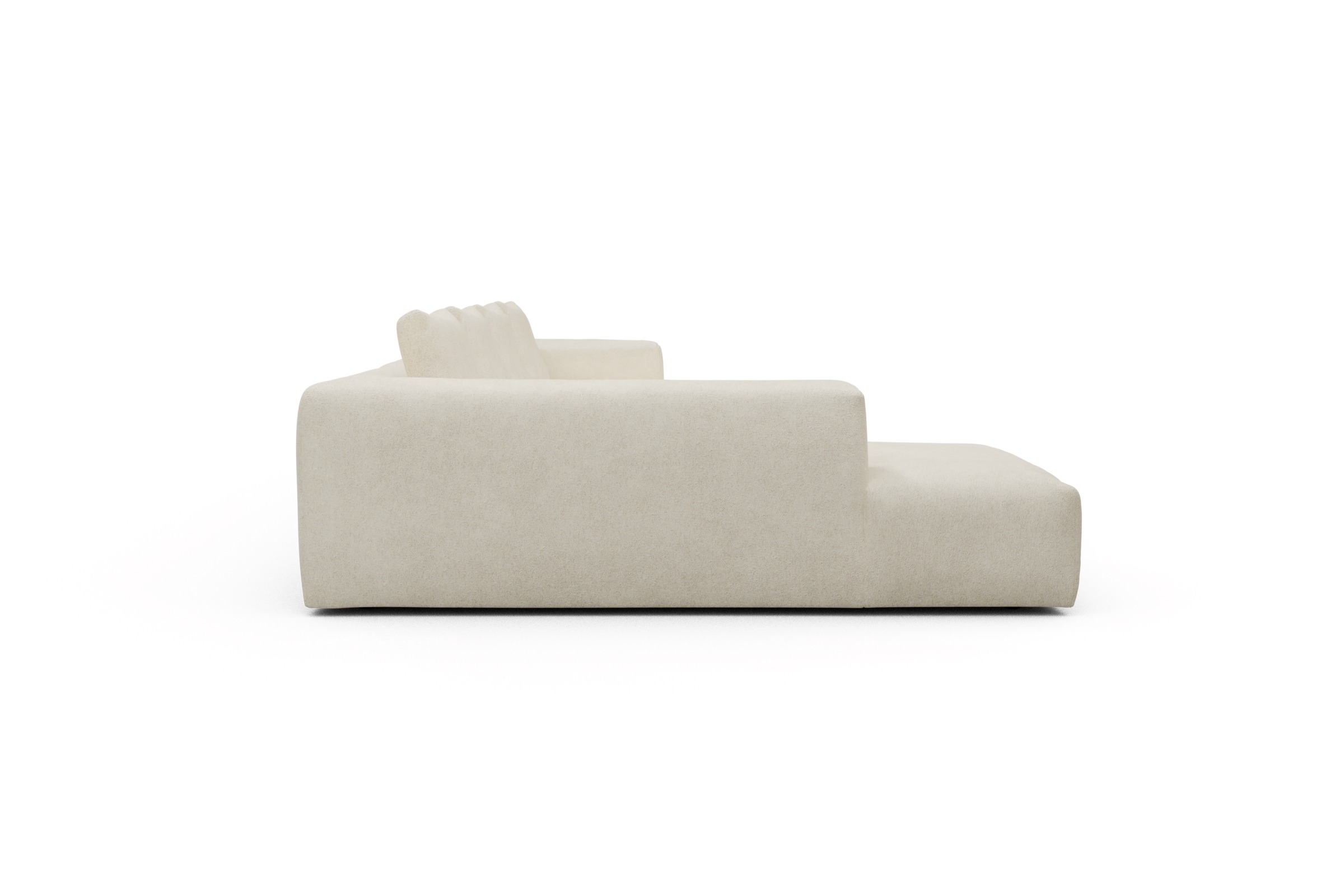 Wohnlandschaft Fred Relax-Ecke links mit 2-Sitzer und Chaiselongue rechts Boucle-Off-White