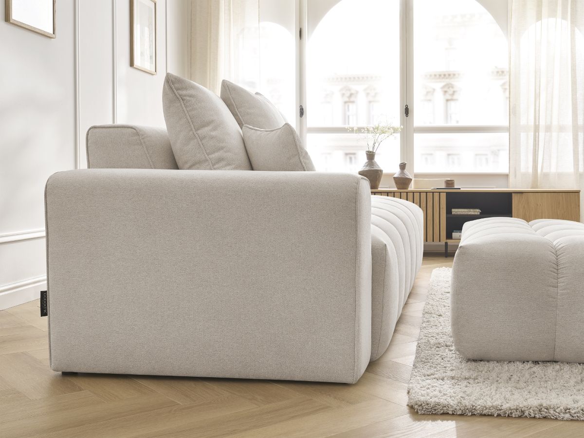 Bobochic Mont-blanc Sofa 5-Sitzer mit Pouf Melange-Stoff Beige Armlehne links