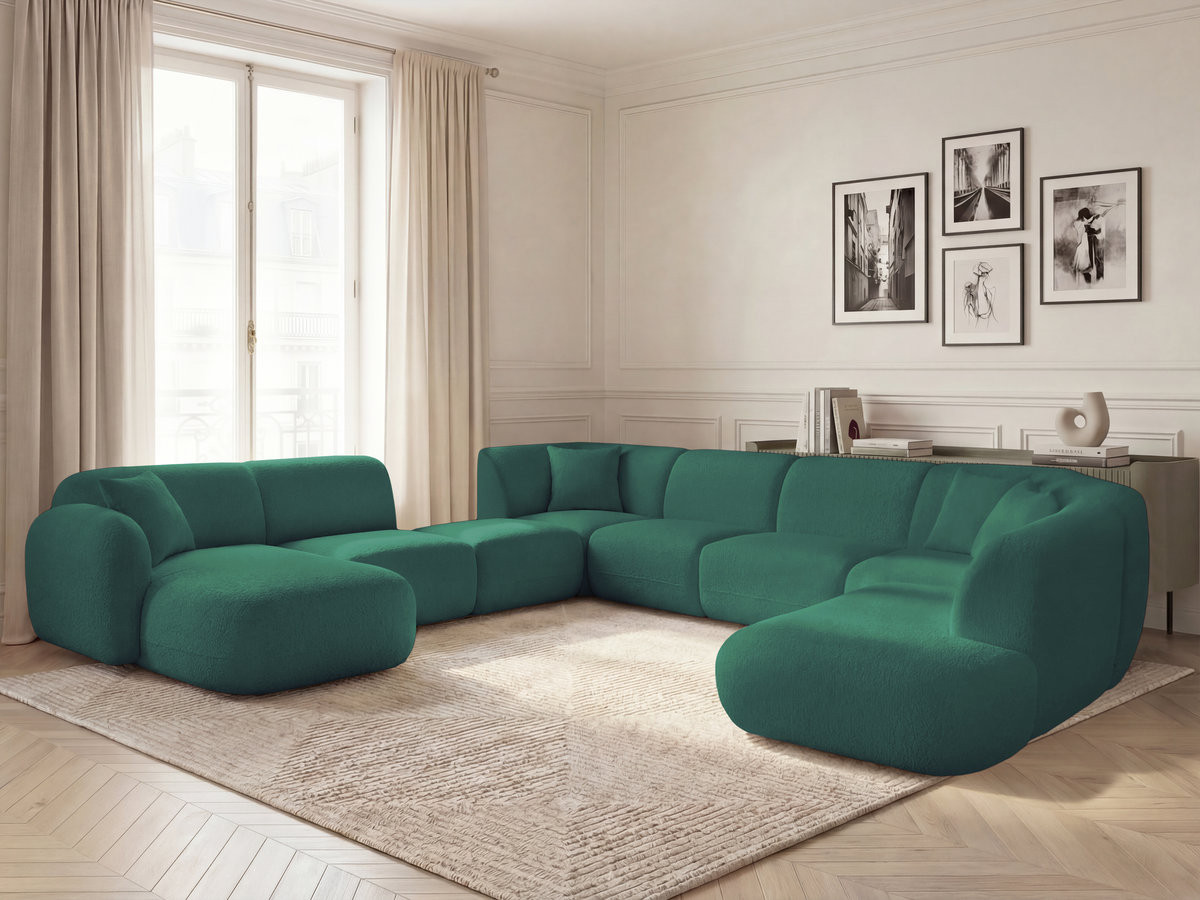 Bobochic Anda Wohnlandschaft mit Pouf 396 × 357 cm Chenille Dunkelgrün Ecke links