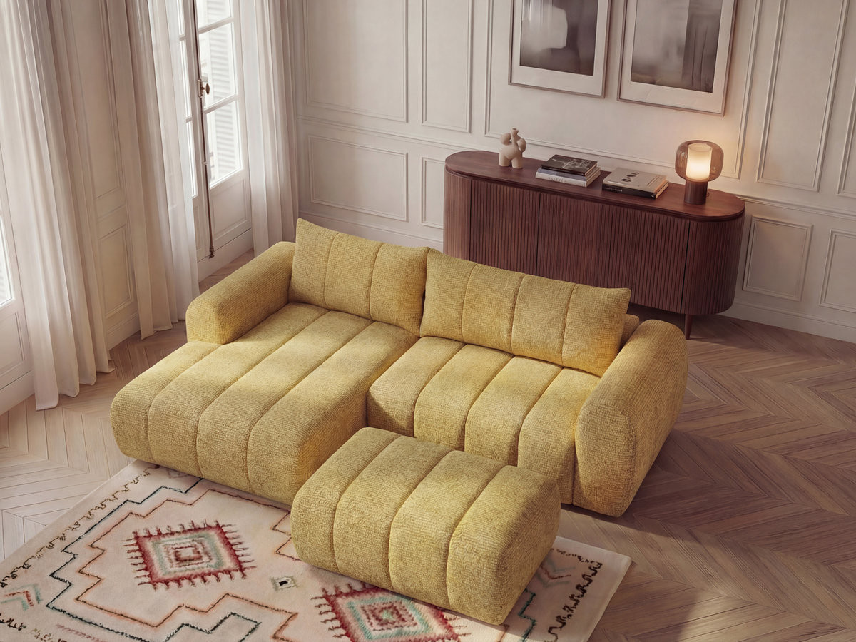 Bobochic Nesty Ecksofa 272 cm mit Pouf Melange-Stoff Gelb Ecke links