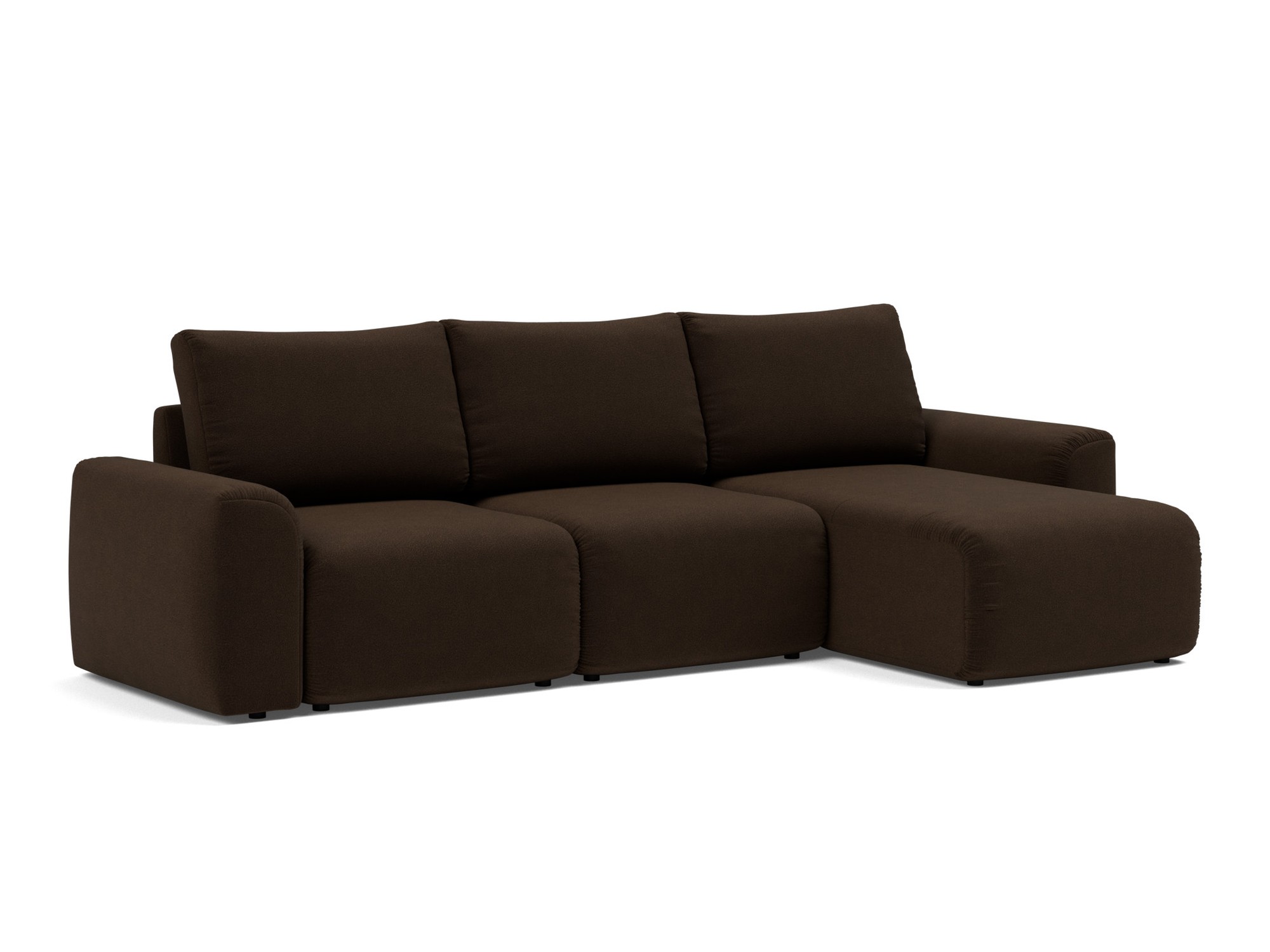Schlafsofa Norum mit Chaiselongue und Chunky-Armlehnen Strukturierter Stoff Taura 358-Chocco