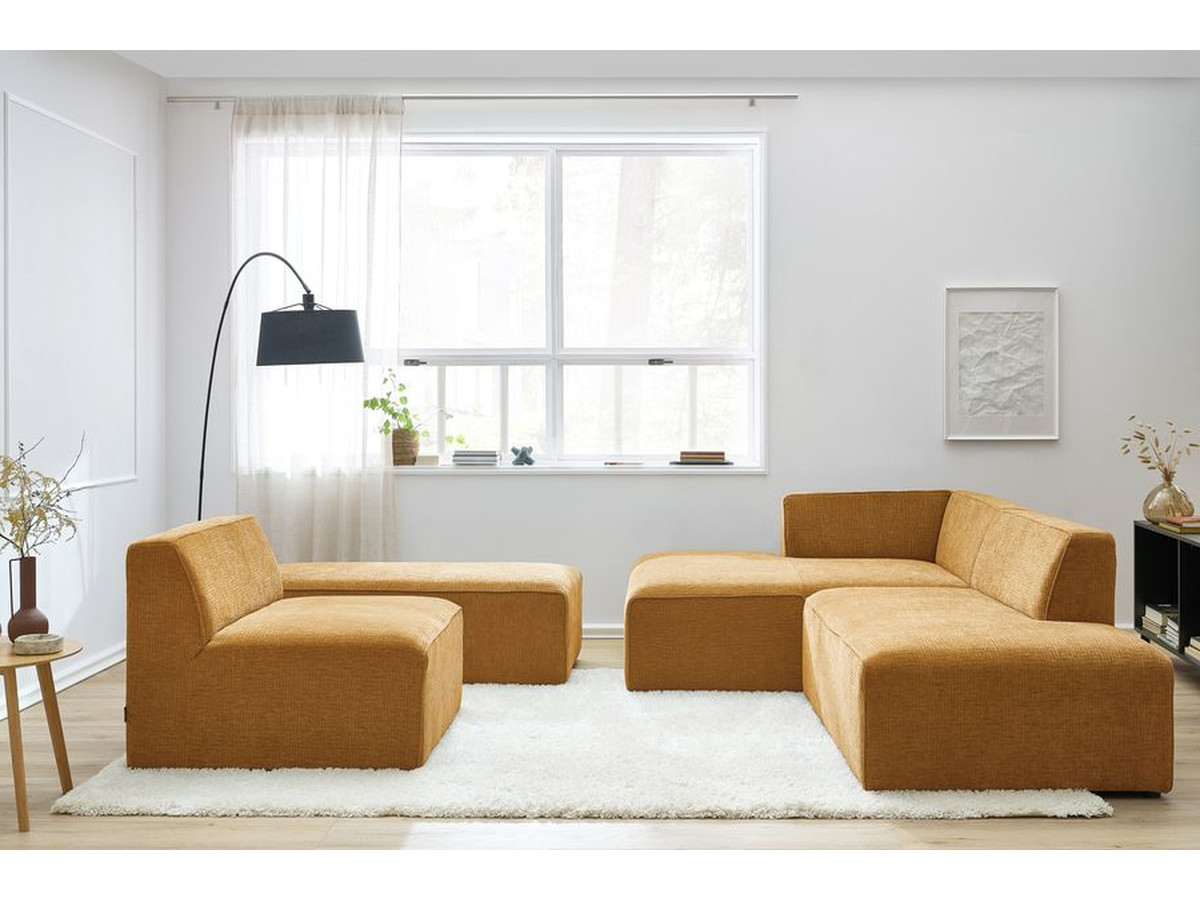 Bobochic Megeve Ecksofa mit Pouf Strukturstoff Gelb Ecke links