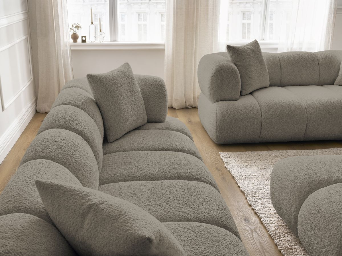Bobochic Pamira Sofa 5-Sitzer mit Pouf Bouclé-Stoff Taupe
