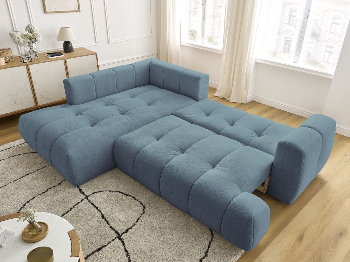 Bobochic Fuji Ecksofa mit Schlaffunktion und Bettkasten 282 × 204 cm Stoff Hellblau Ecke links
