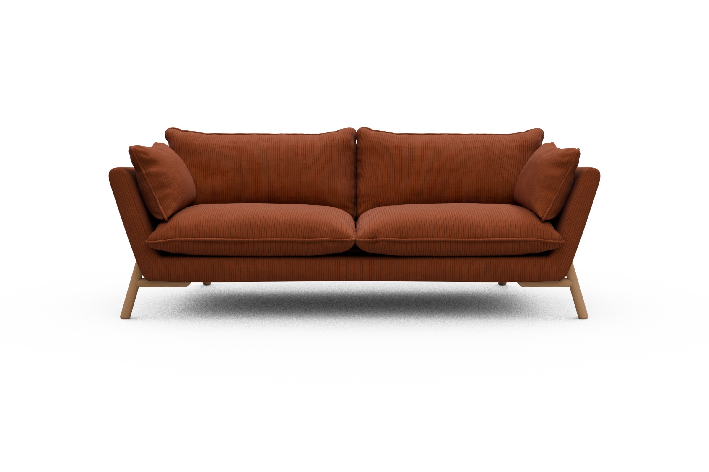 Skandi Home Sofa Emil PREMIUM 3-Sitzer Beinfarbe Eiche Natur Corduroy-Burnt-Orange moebelfaktor